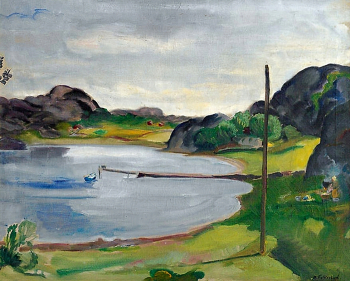 Бернгард Фолкестад. Бухта с гребной лодкой. Холст, масло. 65х80. Частная коллекция.