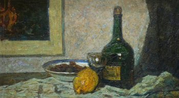 Халилуллов Исмагил Минтагирович. Натюрморт с лимоном. Холст, масло. 45,5х78. 20 век. Государственный музей изобразительных искусств Республики Татарстан.