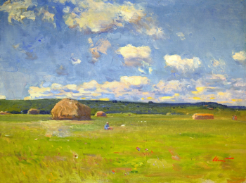Евстигнеев Иван Васильевич. Колхозный луг. Холст, масло. 43х53. 1953. Музейно-краеведческий комплекс `Стольный город Боровск`.