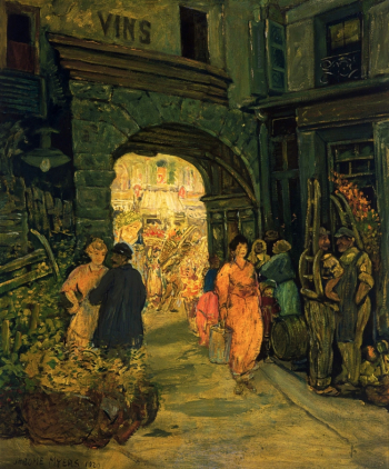 Джером Майерс. Рынок в Париже. Холст, масло. 30,1х25. 1920. Коллекция Филлипс.