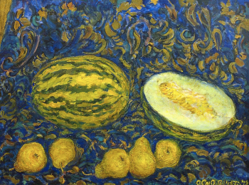 Смоленцева Александра Ивановна. Дыня и груши. Холст, масло. 47,2х57,5. 1972. Вологодская областная картинная галерея.