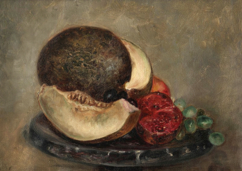 Чехов Николай Павлович. Дыня, виноград и гранаты. Холст, масло. 24,5х33. 1875-1889. Государственный литературно-мемориальный музей-заповедник А.П.Чехова `Мелихово`.