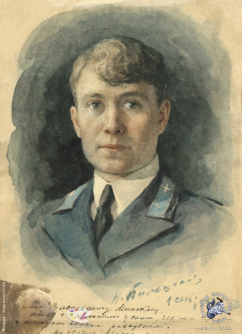 Пильщиков Николай Иванович. Автопортрет. Бумага, акварель. 24х18. 1938. Собрание семьи художника.