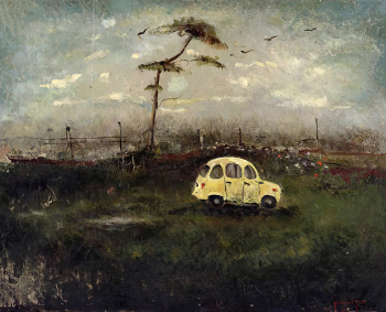Тамрико Чхиквадзе. Жёлтая машина. Холст, масло. 80х100. 1991. Московский музей современного искусства.