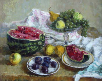 Галанов Николай Михайлович. Фрукты. Холст, масло. 50х60. 1983. Удмуртский республиканский музей изобразительных искусств.