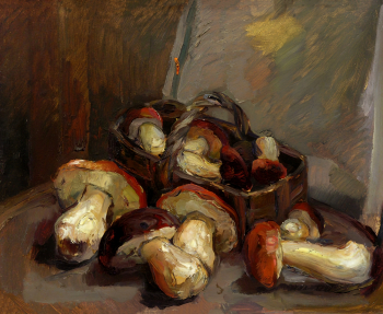 Казаков Александр Васильевич. Грибы. Фанера, масло. 37х45. 1959. Художественная культура Русского Севера.