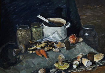 Шагаев Николай Васильевич. Грибы. Картон, масло. 50х70. 1985. Национальный музей Республики Алтай имени А.В.Анохина.