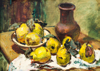 Басов Яков Александрович. Натюрморт с айвой. Картон, масло. 49х68,4. 1964. Севастопольский художественный музей имени Михаила Павловича Крошицкого.
