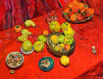 Копытцева Майя Кузьминична. Айва и хурма. Холст, масло. 92,5х122,5. 1962. Воронежский областной художественный музей имени И.Н.Крамского.