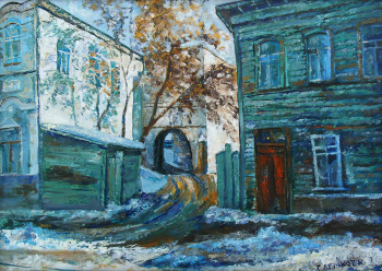 Лемкова Галина Андреевна. Вид дворика с аркой у Филармонии. Оргалит, масло. 44х61,3. 2004. Самарский областной художественный музей.