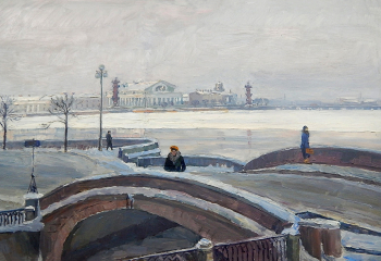 Чураков Степан Сергеевич. Ленинградский пейзаж. Картон, масло. 37х49. 1952. Сочинский художественный музей имени Д.Д.Жилинского.