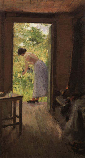 Коровин Константин Алексеевич. На даче. Холст, масло. 75х42. 1895. Государственная Третьяковская галерея.