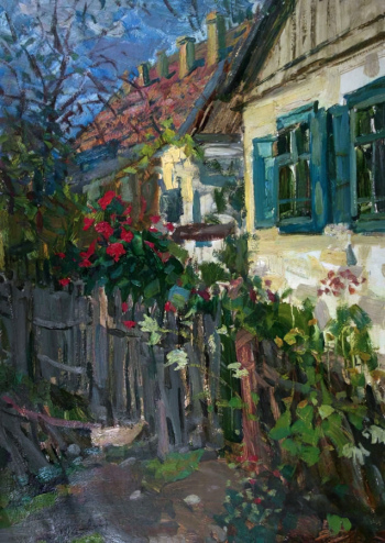 Щекотов Константин Никитич. Дачный дворик. Картон, масло. 70х49,5. 1967. Историко-этнографический музей-заповедник Шушенское.