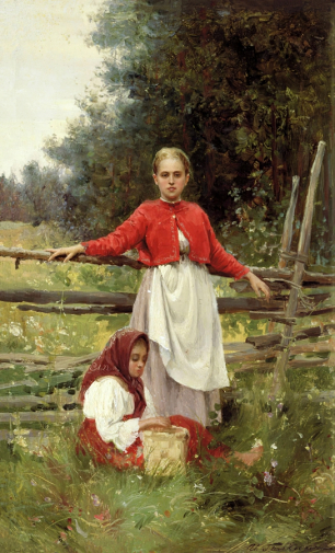 Галкин Илья Саввич. Крестьянские дети. Дерево, масло. 21х34. 1898. Удмуртский республиканский музей изобразительных искусств.