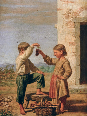 Георгиос Минятис. Дети с гроздью винограда. Холст, масло. 19 век. Галерея Эвангелос Авероф.