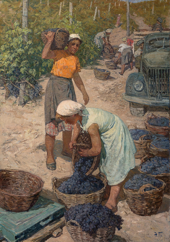 Прибыловская Эмилия Яковлевна. Сбор винограда. Холст, масло. 205х145. 1959. Тульский музей изобразительных искусств.