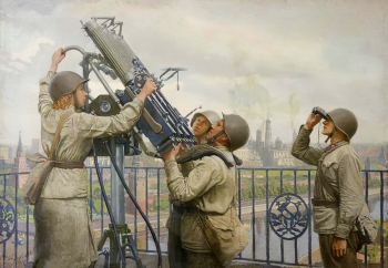 Журавлёв Василий Васильевич. Московские зенитчики. Холст, масло. 118,5х169. 1943. Переславль-Залесский государственный историко-архитектурный и художественный музей-заповедник.