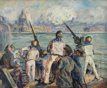 Лентулов Аристарх Васильевич. Оборона Ленинграда. Холст, масло. 122х150. 1942. Самарский областной художественный музей.