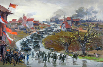 Ставровский Аркадий Сергеевич. Освободители (эскиз). Картон, масло. 31х48. 1950. Историко-этнографический музей-заповедник Шушенское.