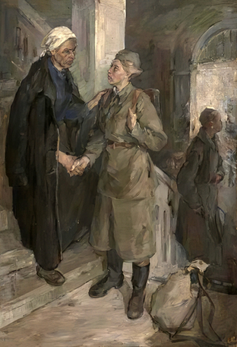 Чеснокова Александра Семёновна. На фронт. Холст, масло. 141х107. 1944. Государственный музейно-выставочный центр РОСИЗО.