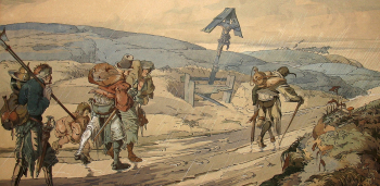 Лео Шнуг. Ландскнехт на дороге. Бумага, акварель. 36,5х57. 1930. Музей современного искусства (Страсбург).