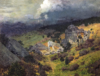 Левитан Исаак Ильич. В Крымских горах. Холст, масло. 46х56. 1886. Воронежский областной художественный музей имени И.Н.Крамского.