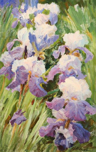 Ковешникова Майя Дмитриевна. Ирисы. Холст, масло. 99х64. 2008. Музей изобразительных искусств Кузбасса.
