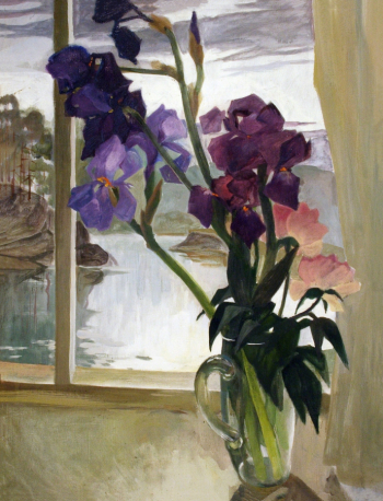 Корчуганова Елена Андреевна. Ирисы. Холст, масло. 85,5х64,5. 1997. Всероссийский мемориальный музей-заповедник В.М.Шукшина.