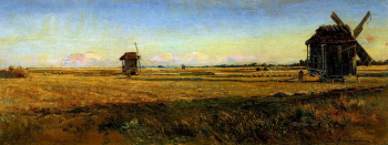 Васильковский Сергей Иванович. Мельницы. Доска, масло. 13х36. 1890-е. Национальный художественный музей (Киев).