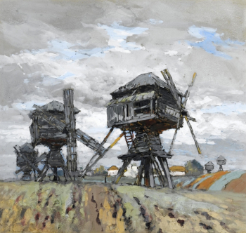 Горбатов Константин Иванович. Мельницы. Бумага, гуашь, уголь. 46х49. 1911. Частная коллекция.