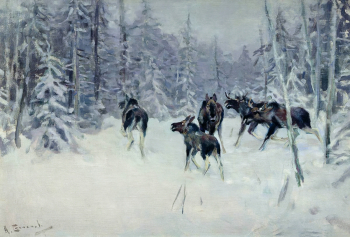 Степанов Алексей Степанович. Лоси. Холст, масло. 1919. Художественный музей имени Махарбека Туганова.