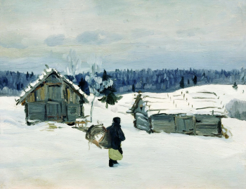 Столица Евгений Иванович. Зимой в деревне. Холст, масло. 33х41. 1927. Кисловодский мемориальный музей-усадьба художника Н.А.Ярошенко.