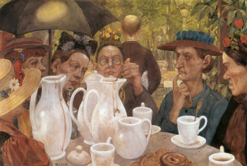 Ганс Балушек. Здесь семьи могут приготовить кофе. Холст, масло. 1895. Музей Брёана (Берлин).