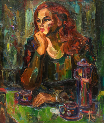 Завьялов Анатолий Иванович. Утренний кофе. Холст, масло. 94,5х79,5. 1998. Новгородский государственный объединенный музей-заповедник.