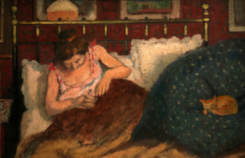Жорж Леммен. Женщина с кошкой. Картон, масло. 30х45. 1900. Музей Орсе.