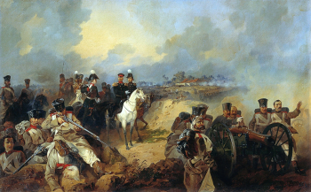 Микешин Михаил Осипович. Сражение при Монмирале. Холст, масло. 66х105. 1857. Государственный Бородинский военно-исторический музей-заповедник.