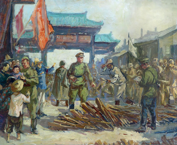 Титов Ярослав Викторович. Сдача оружия японскими войсками. Картон, масло. 45х54. 1945. Государственный музей обороны Москвы.