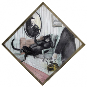 Овчинников Владимир Александрович. Булгаков и Бегемот. Оргалит, акрил. 73,3х74. 2017. Музей русского лубка и наивного искусства.