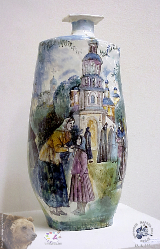 Выставка `Болдинская осень` в ЦДХ. 1999.. Булыгина Валентина-Васильевна. Пасха. Шамот, эмали, роспись. 1997.