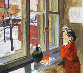 Витолло Борис Эмильевич. Девочка у окна. Холст, масло. 110х126. 1950-е. Музей изобразительных искусств Республики Карелия.