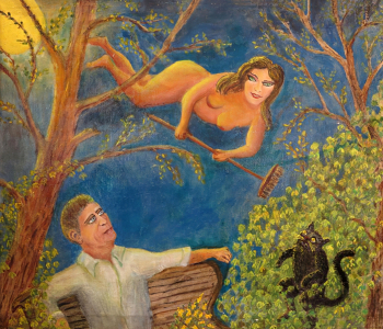 Усатова Людмила Александровна. Мастер и Маргарита. Холст, масло. 75х85. 2013. Музей русского лубка и наивного искусства.