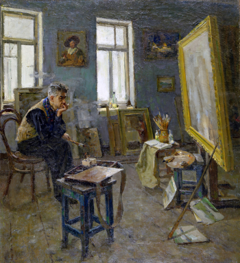 Абрамов Юрий Дмитриевич. В мастерской художника. Холст, масло. 106х96. 1971. Калужский музей изобразительных искусств.