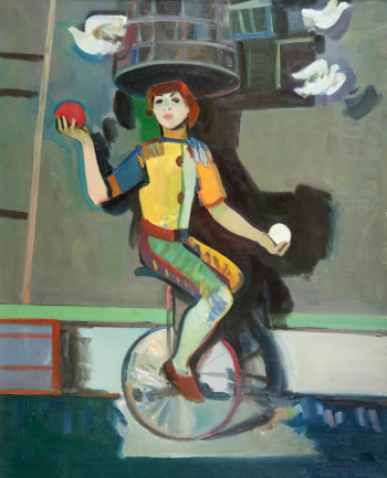 Бекарян Седа Араевна. Клоун с голубями. Холст, масло. 100х80. 1985. Новоуренгойский городской музей изобразительных искусств.