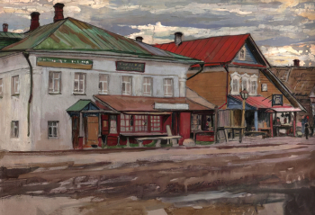 Кардовский Дмитрий Николаевич. Улица в Ростове Великом. Бумага, гуашь. 31,2х47. 1900-е. Государственный мемориальный и природный музей-заповедник А.Н.Островского `Щелыково`.