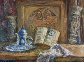 Колганова Александра Семёновна. Натюрморт с книгой. Холст, масло. 71х95. 1980. Музей изобразительных искусств Кузбасса.