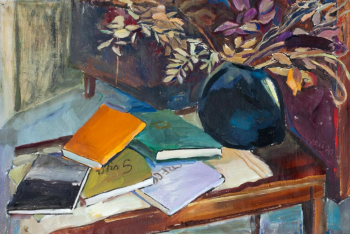 Прейсс Юргис Ионасович. Натюрморт с книгами. Холст, масло. 49,5х75. 1970. Музей изобразительных искусств Кузбасса.
