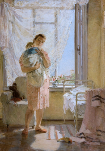 Рудницкая Мария Леонидовна. Материнство. Холст, масло. 158х112. 1949. Научно-исследовательский музей при Российской Академии художеств.