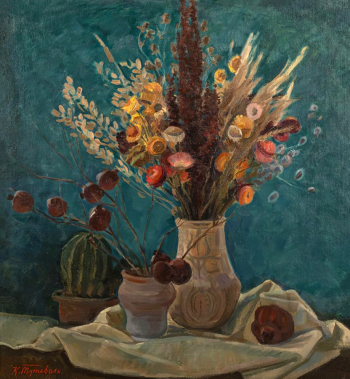 Тутеволь Клавдия Александровна. Сухие цветы. Оргалит, масло. 76х70. 1960-1970. Калининградский областной музей изобразительных искусств.