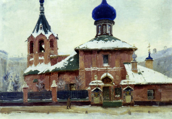 Шмидт Генрих Генрихович. Церковь с шатровой колокольней. Холст, масло. 38х55. 1900-е. Донецкий республиканский художественный музей.