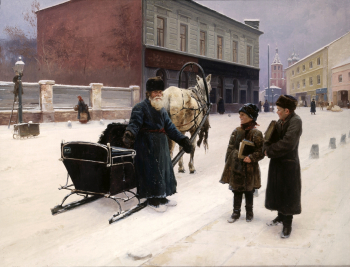 Касаткин Николай Алексеевич. Шутка. Холст, масло. 53,5х71,7. 1892. Государственная Третьяковская галерея.